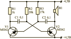 Схема мультивибратора на транзисторах мп42